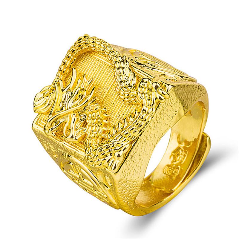 

Cluster Rings Masculine Dragon Carving For Men 24k Gold Color Finger Bands Fine Jewelry Cool Male Ring Accessories Birthday Gifts