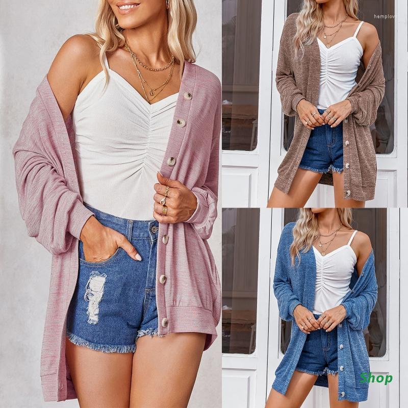

Women' Knits L5YC Women' Button Down Long Sleeve Casual Loose V-Neck Thin Knit Cardigan Sweater, Pink