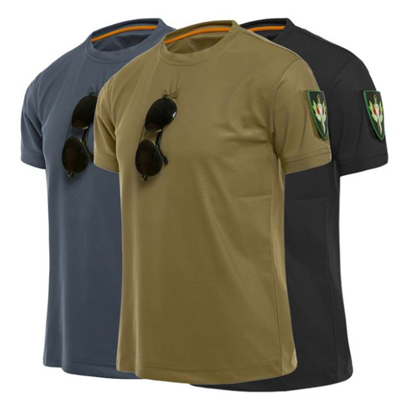 

Men's T-Shirts Men Military Tactical T Shirt Outdoor Quick Dry Short Sleeve Sport Tops Male Shirt Hiking Training Tee Breathable Cotton T-Shirt 230413, Khaki