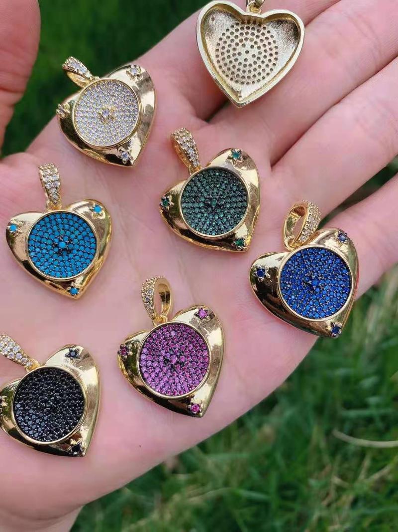 

Pendant Necklaces DIY Jewelry Making Gold Color Multi-color Crystal Heart Pendants For Necklace CZ Micro Pave Fashion Charms PendantsPendant