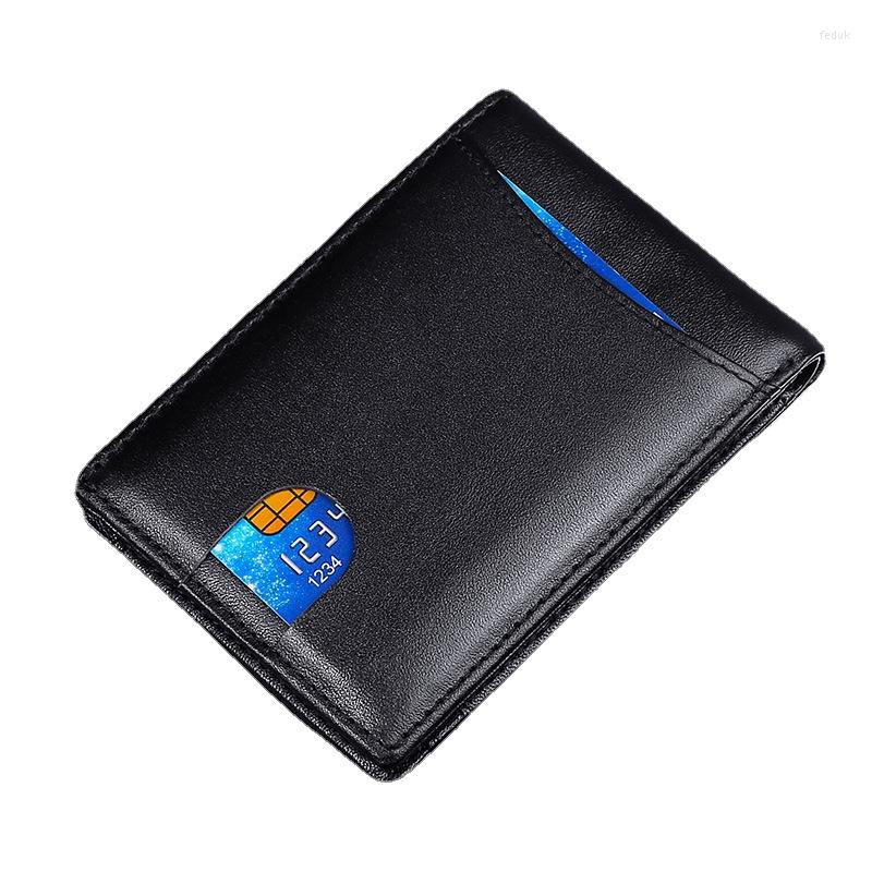 

Wallets Genuine Cow Leather Men Wallet Slim RFID Anti-theft Small Bifold Thin Male Black Money Purse ID/ Holder Clutch
