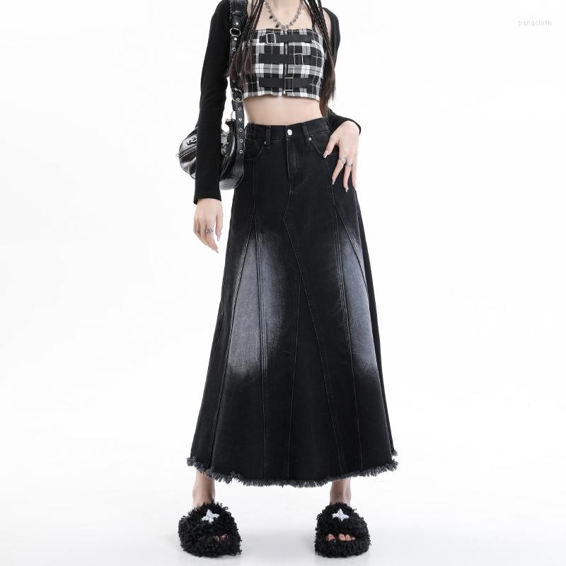 

Skirts High-end Denim Skirt Women's Black Umbrella High Waist Medium Length Slim Buttock Wrapped Girl Trend