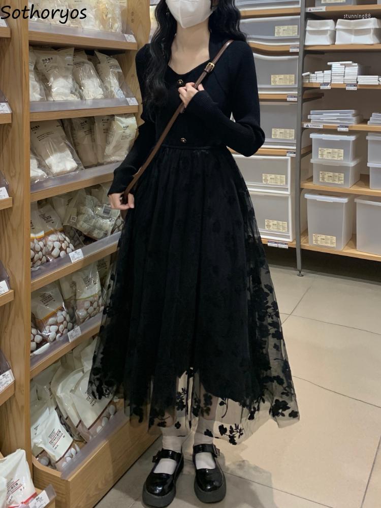 

Casual Dresses Long Sleeve Midi Dress Women A-line Black Lace Square Collar Slim Sweet Girls Gentle Vintage French Style Spring Chic OOTD, 905 black