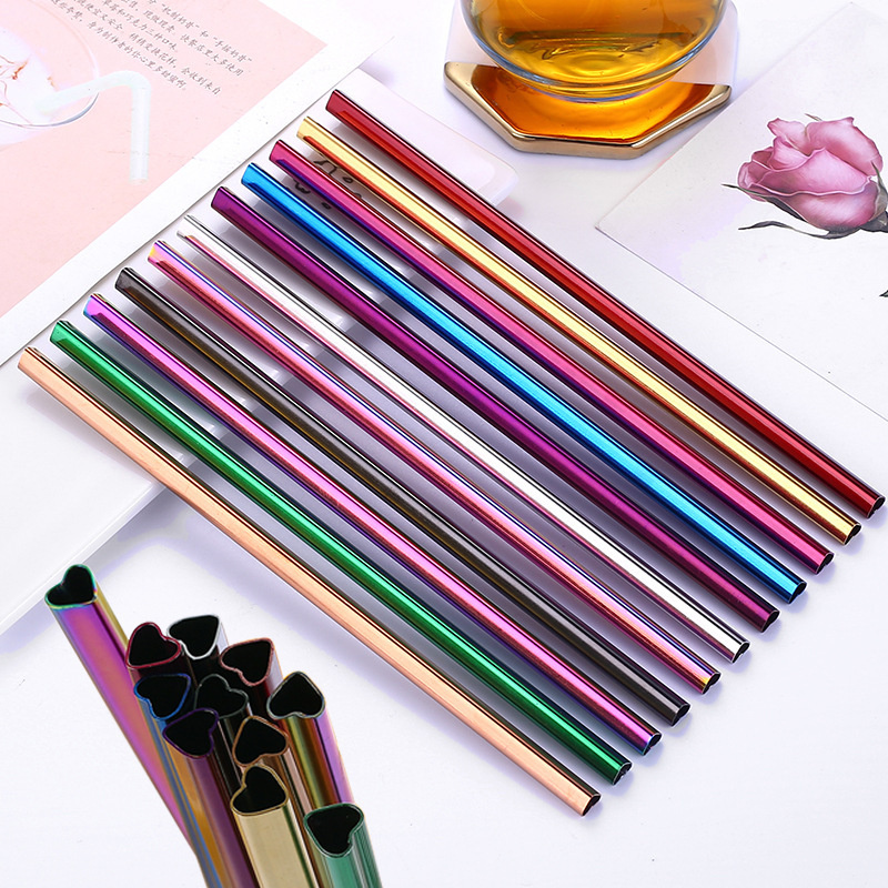 Heart Shape Stainless Steel Drink Straw Party Juice Straw-image-408703697