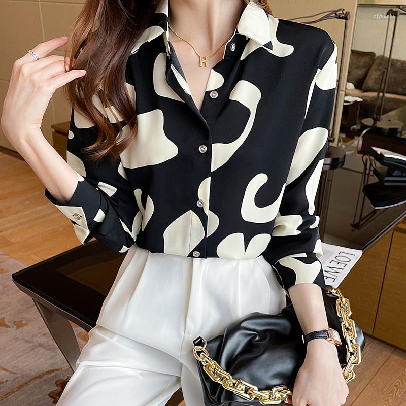 

Women' Blouses Sandro Rivers Retro Style Light Ripe Printed Chiffon Shirt Women' Long Sleeve Design Sense Niche Fashion Top, Black