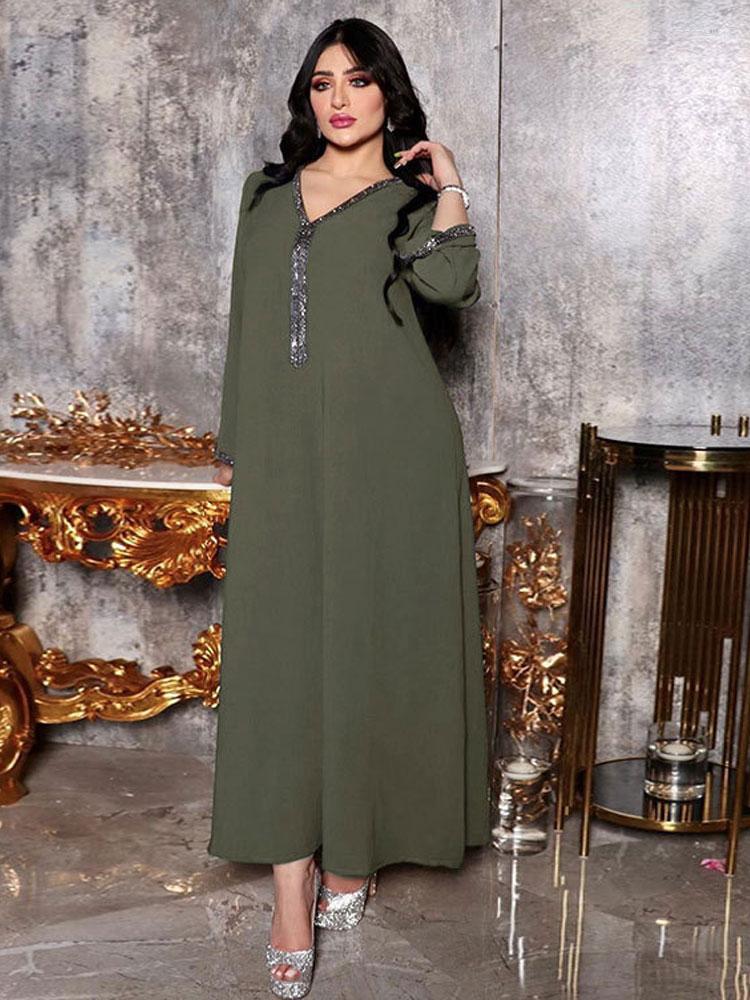 

Ethnic Clothing Beading Arabic Long Dress Jalabiya Women Moroccan Caftan Gandoura Muslim Loose Modesty Abaya Dubai Islam Saudi Ramadan