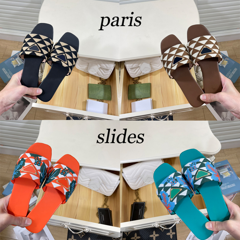 

Paris embroidered shoes for women Dazzle Designer Slippers Womens Sandals Summer Beach Casual Flat Slippers Sliders women ladies flip flops Embroidery
