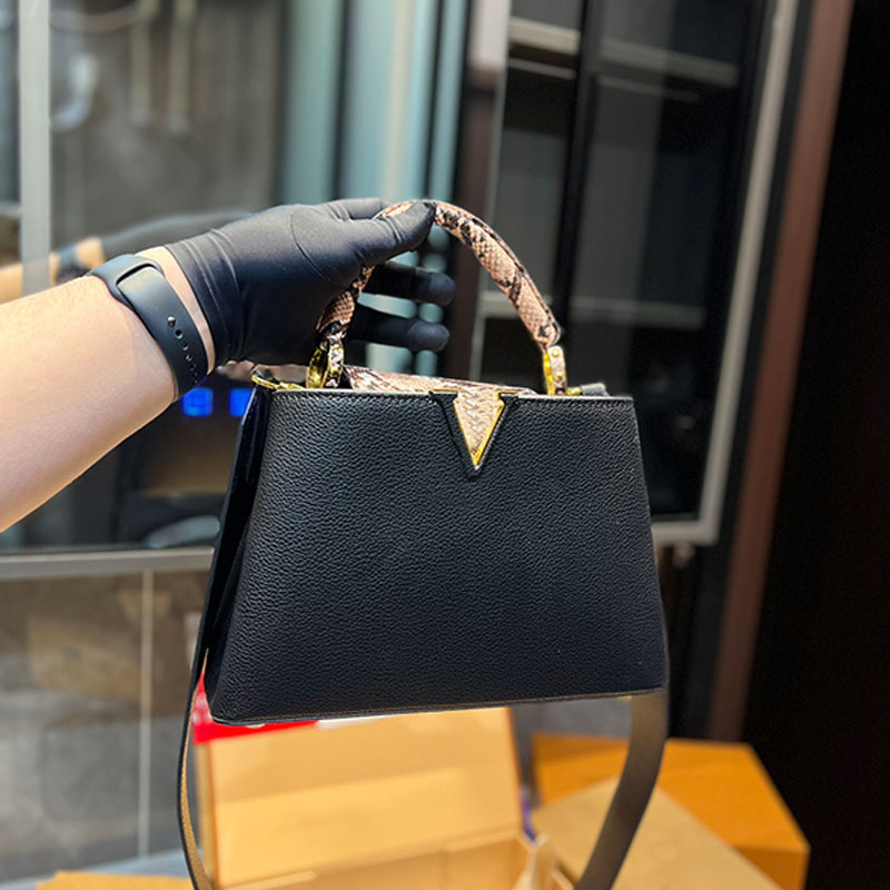 

Beach Totes Bag Crossbody Bag Women Shopping Handbag Purse Serpentine Leather Handle Detachable Strap Genuine Leather Metal Letter Large Capacity Tote Pocket, #4