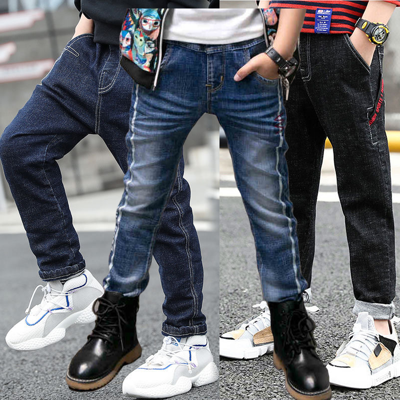 

Jeans Spring Autumn Big Size Teenage Boys Jeans Fashion Slim Thick Casual Trousers For Kids 3-12 Years Children Pants 230413, P079-black