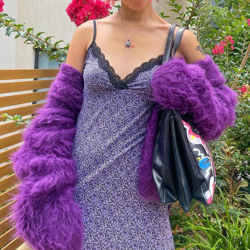 

Casual Dresses Floral Dress Female 2023 Skirt Style Lace Stitching V-neck Open Back Suspender For Women Waist, Purple