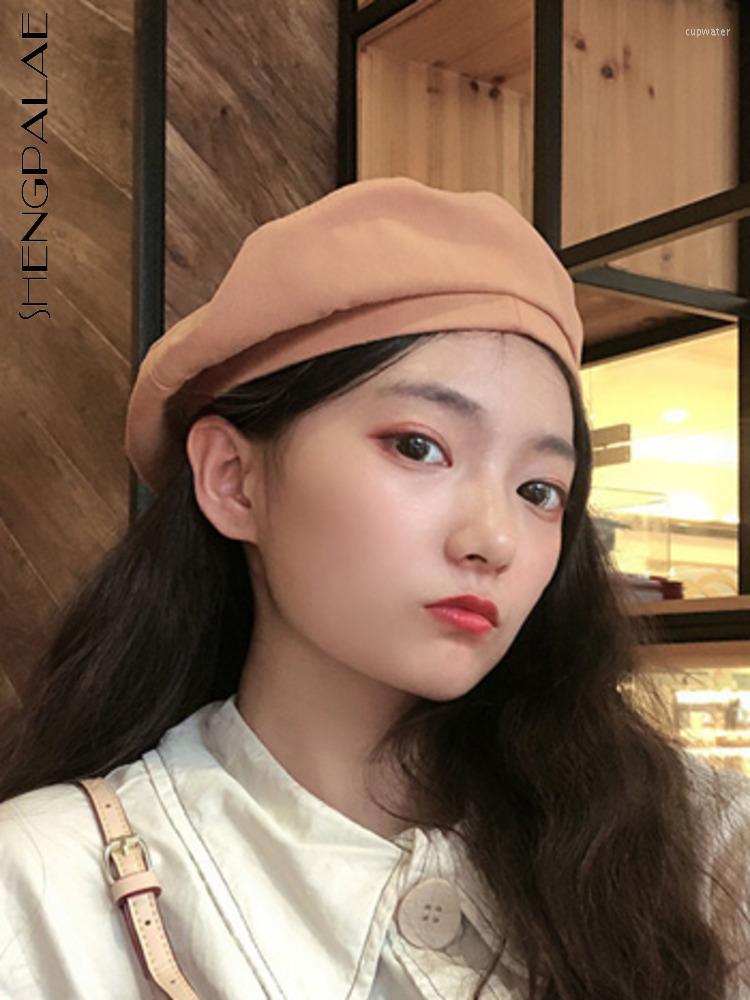 

Berets SHENGPALAE Cotton Vintage Beret Women's Caps Korean Version Of Solid Color And Versatile Cute Artist Hat 2023 Arrivals 5R558, Black