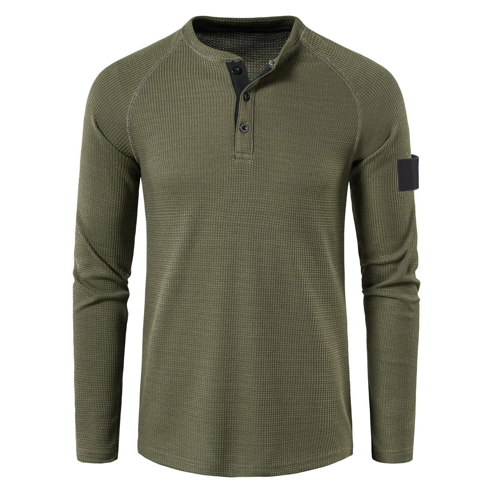 

Men' T-Shirts Long-sleeved Henley Shirt Waffle Casual Solid Breathable High Quality t Shirts Regular Fit Long Sleeve Basic Tops Tees, Black