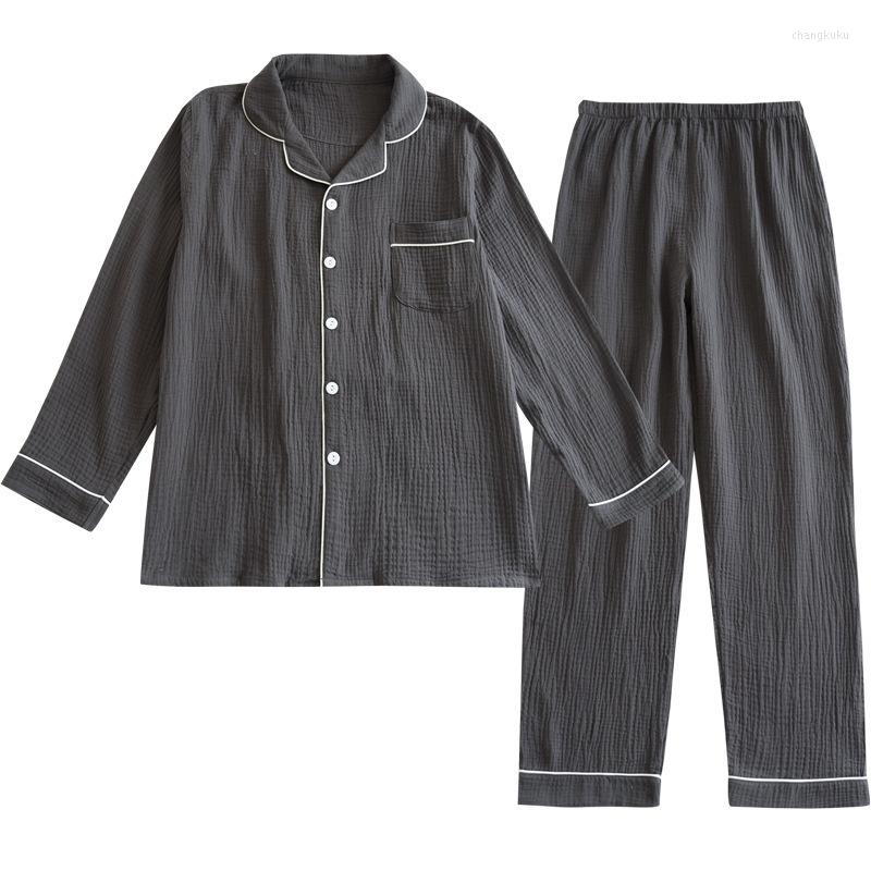 

Men's Sleepwear Men's Pajamas Cotton Pyjamas Set For Man Soft Breathable Long Sleeve Pijama Spring Summer Crepe, Gray