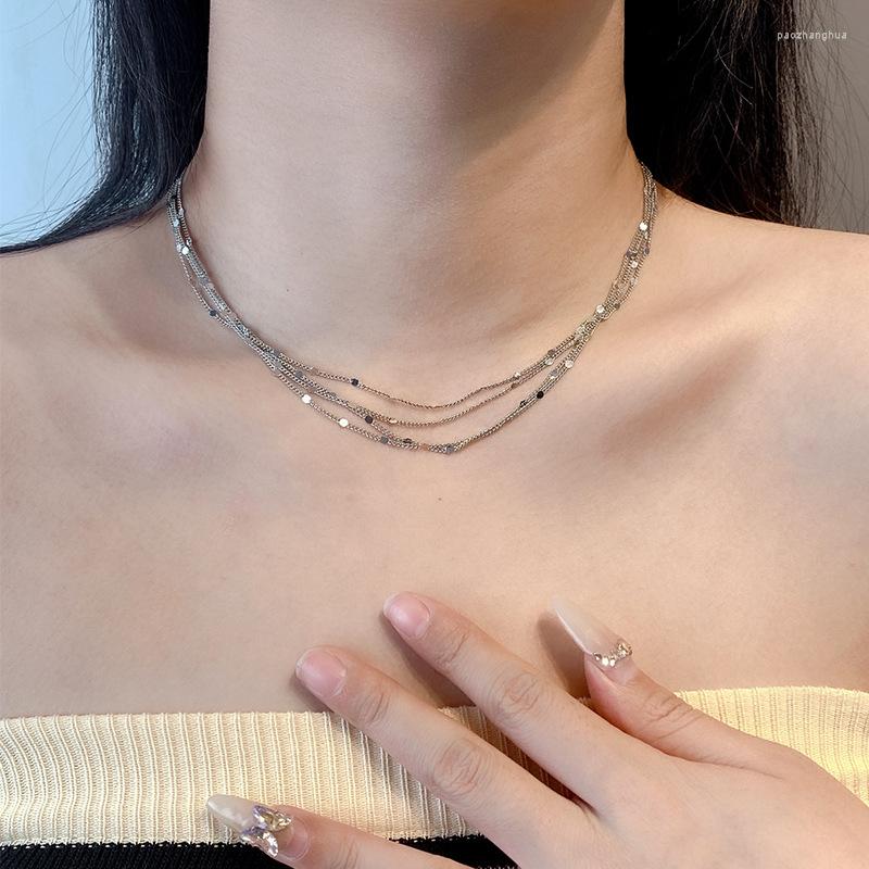

Chains Layered Tassels Necklace Bridal Simple Necklaces Women Chain High Quality Pendant Girls Jewelry Silver Color Stainless Collares