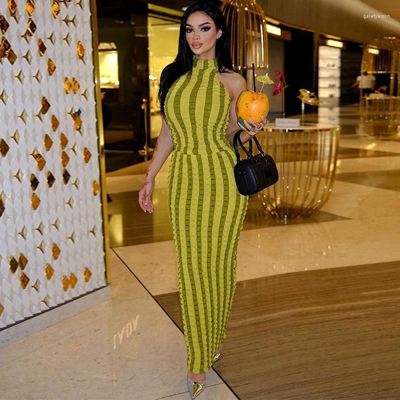 

Casual Dresses Lygens 11620 Stripe Tie Dye Print Papcorn Sleeveless Midi Elegant Women' 2023 Party Evening Chic American Clothing, Blue