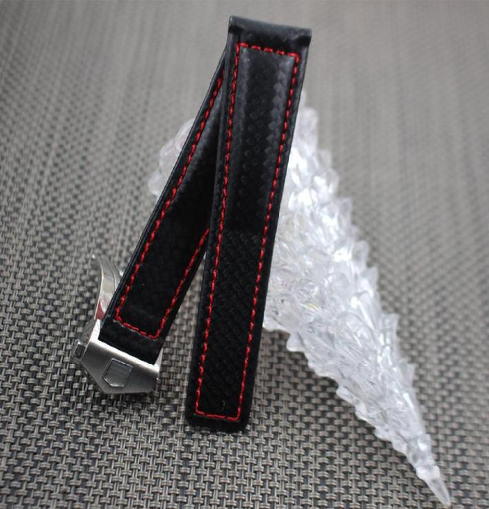

Watch Band Carbon Fiber Watch Strap with Red Stitched Leather Lining Stainless Steel Clasp watchband for Tag5073265