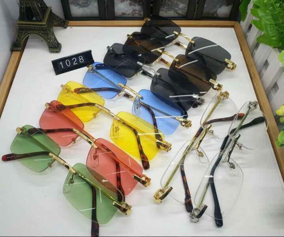 

fashion attitude sunglasses for women men gold silver metal alloy rimless sunglasses new flat top mens glasses with box lunettes3338628