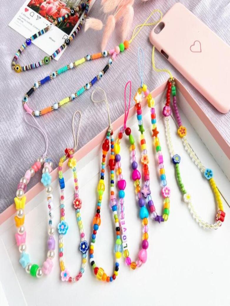 

Fashion Acrylic Strap Key Rings Lanyard Colorful Eye Beaded Rope for Cellphone Case Hanging Phone Chain Jewelry Gift4867139