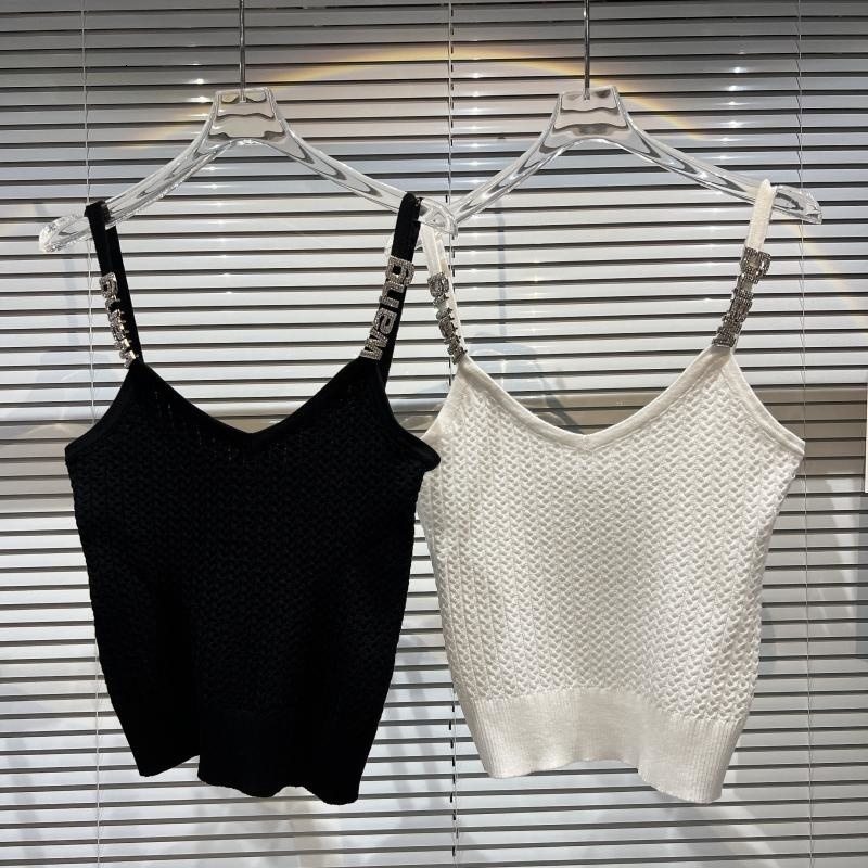 

Camisoles Tanks PREPOMP Summer Arrival Sleeveless V Neck Metal Letters Shoulder Strap Slim Knitted Tank Top Women Vest GF043 230413, White