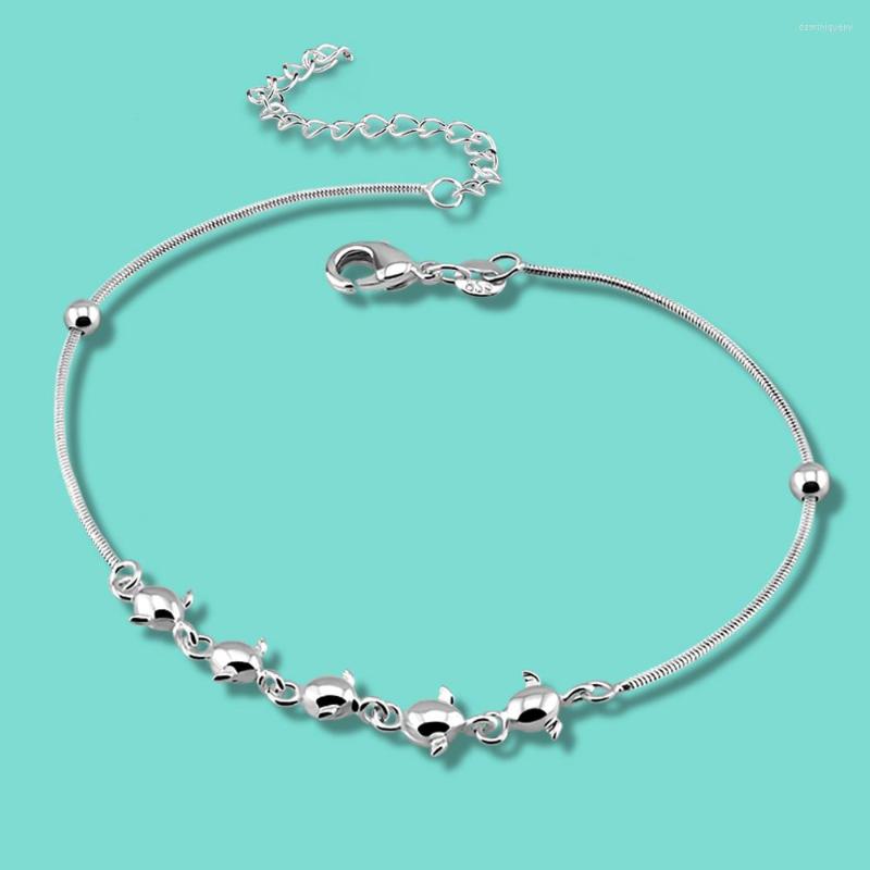 

Anklets Women's Solid Silver Summer Jewelry 27cm Chains Femal Foot Charm Cute Angel Egg Pendant Design