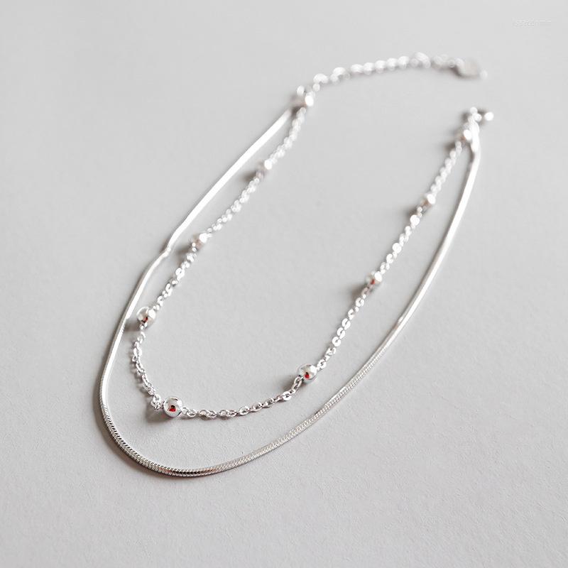 

Anklets Round Bead 925 Sterling Silver For Women Trendy Personalited Double Layer Snake Bone Chain Tornozeleira Fine Jewelry