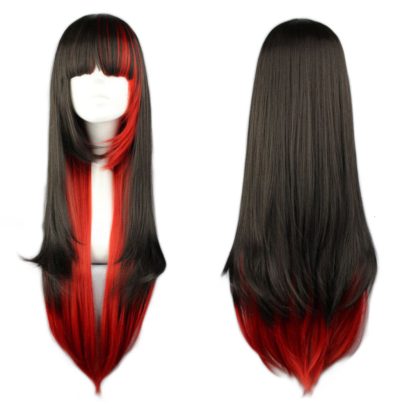

Cosplay Wigs QQXCAIW Long Straight Cosplay Wig Women Costume Party Black Red Ombre Heat Resistant Synthetic Hair Wigs 230413, Light blue