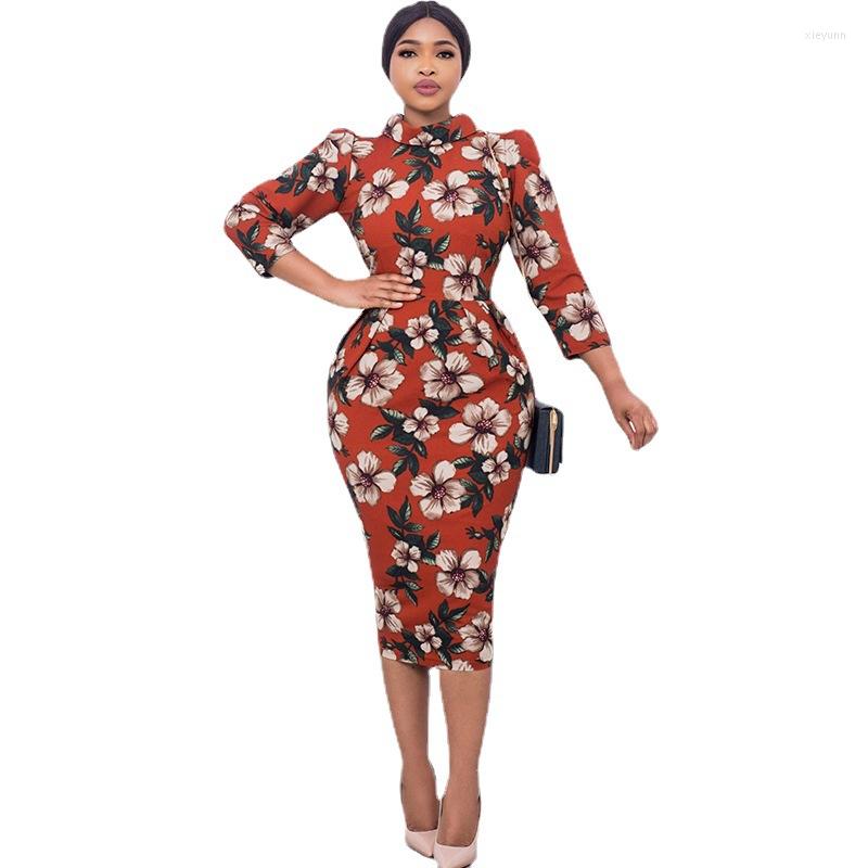 

Ethnic Clothing African Clothes Women 2023 Spring Autumn Polyester Printing Knee-length Dress Dashiki Dresses For