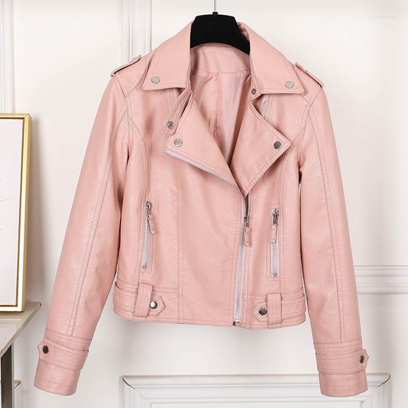 

Women' Leather Water Wash Bomber Jackets Autumn Winter Thick Warm Pu Female Students Korean Short Jacket, Apricot white