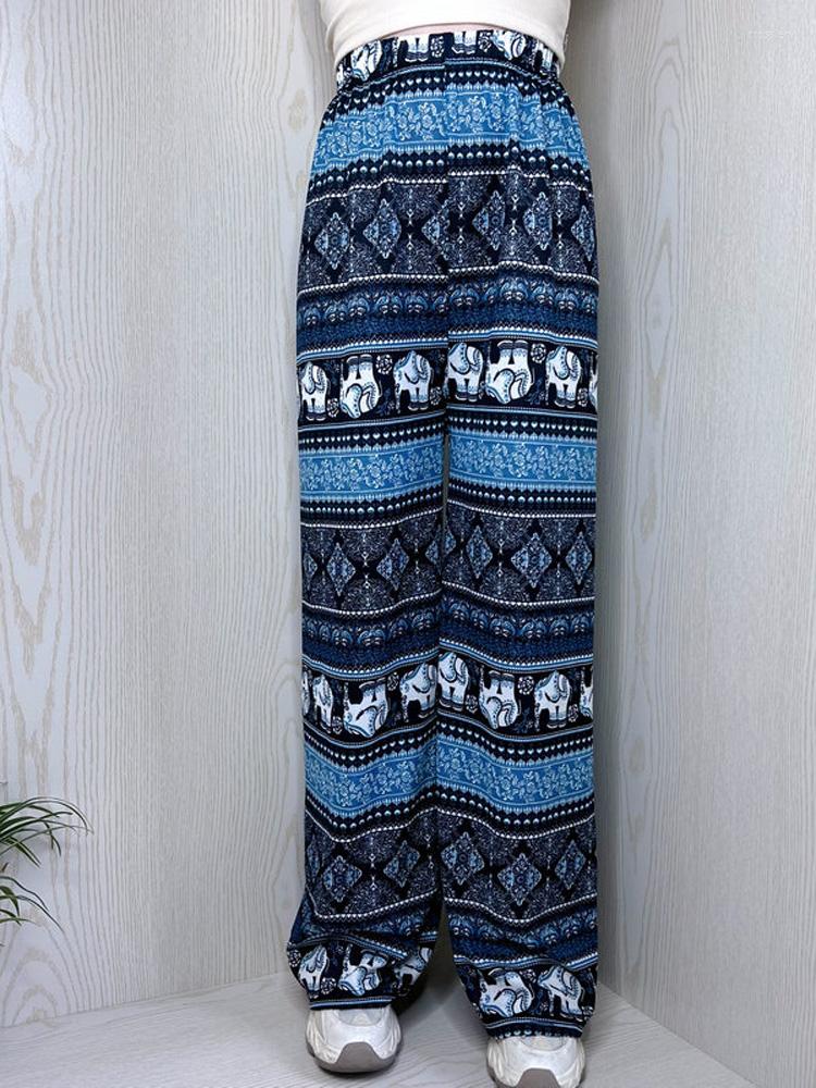 

Women's Pants Elephant Printed Lounge Beach Women Palazzo Wide Leg High Waisted Trousers, Style 1