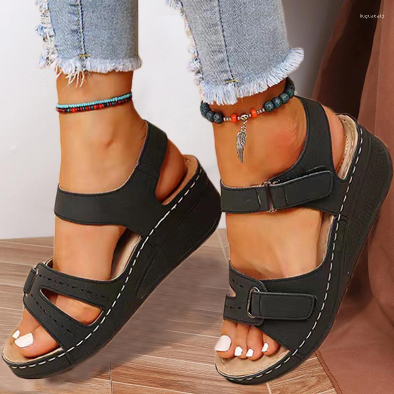 

Sandals Open Toe Summer Women Fashion Platform Beach Womens Wedge Buckle Female Footwear Women's Orthopedic Sandal, Beige