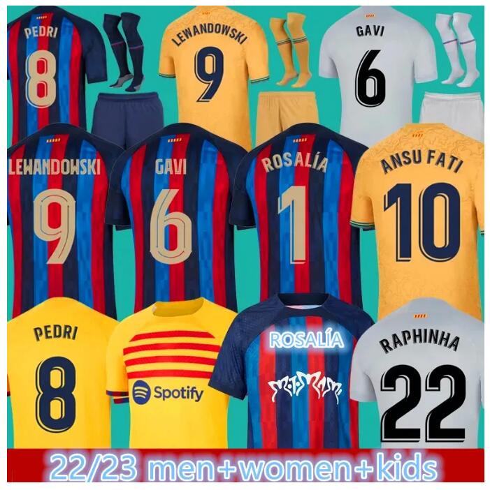 

22 23 LEWANDOWSKI GAVI #6 barcelonas soccer jerseys PEDRI Rosalia 4th ANSU FATI de futbol 2022 2023 camisetas RAPHINHA football shirt men WOMEN barca kit kids uniform