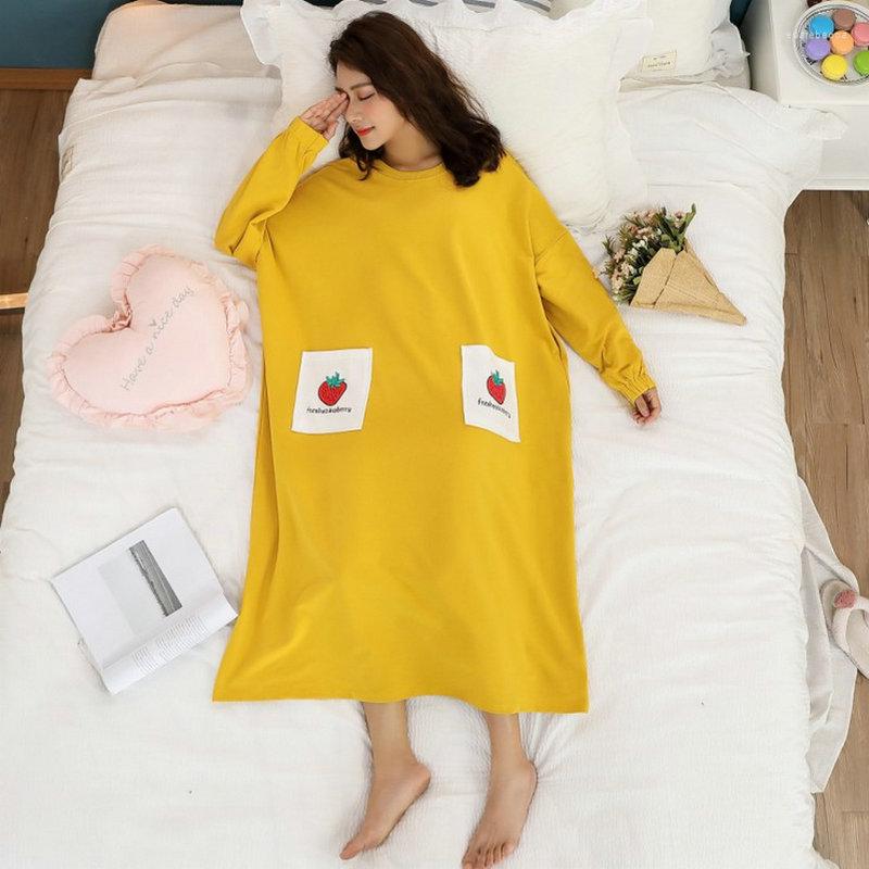 

Women's Sleepwear Spring Autumn Cotton Nightdress Nightgown For Women Long Sleeve Loose Home Wear Pregnant Woman Casual Sleepdress, Yellow