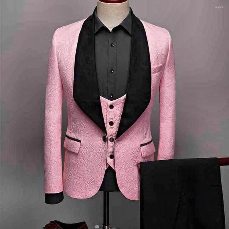 

Men's Suits Pink Jacquard Quality Sets Wedding Suit Men Slim Fit Custome Tuxedo 3 Piece Business Casual Elegant Dress (Jacket Pants Vest), Beige