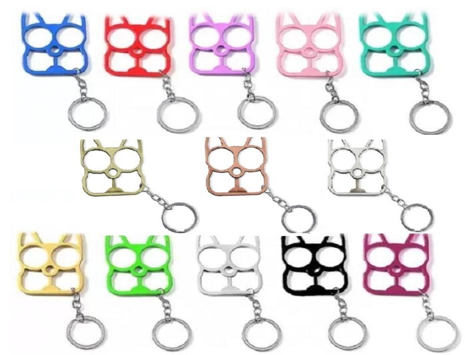 

Multifunctional Defense Cat Keychains Cartoon Cats Finger Tiger Set Two Buckle Selfdefense Broken Windows Tool Pendant Defense Ke3664475