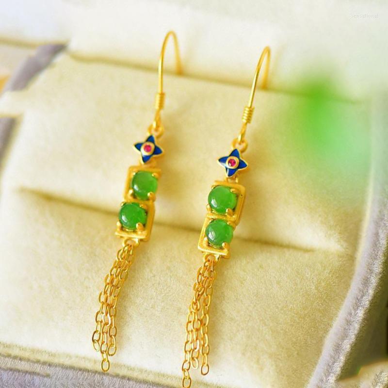 

Dangle Earrings Classic In Natural Hetian Jasper Eardrop Long Exquisite Tassel Earings For Women Vintage Wedding Jewelry Hanfu Accessories