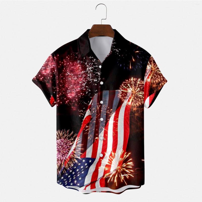 

Men's Casual Shirts 4th Of July 3d American Flag Graphic Shirt Man Loose Breathable Summer Camisas Blusas Independence Day Short Sleeve, Blue