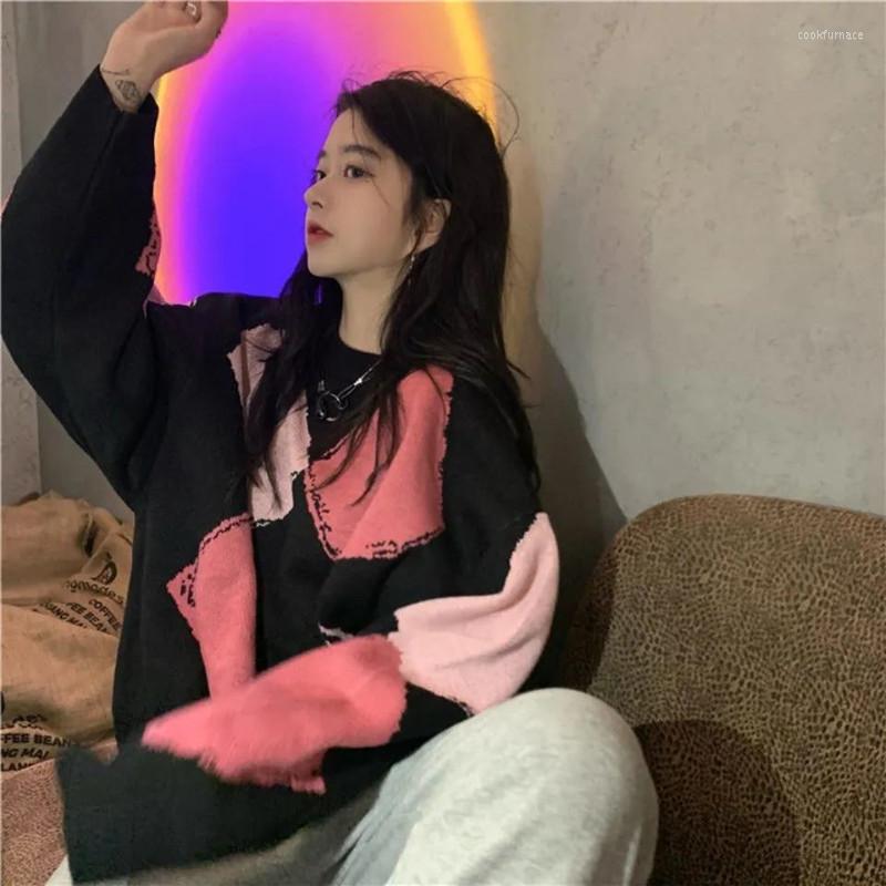 

Women's Sweaters Women Harajuku Diamond Stitching Chic Preppy Simple Loose Autumn Spring Teens Knitwear Casual Fashion Korean Pullover, Black