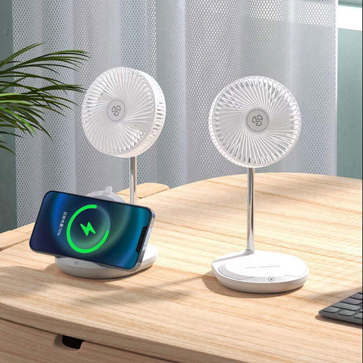 

High quality 2 in 1 portable table fans 2 inch usb mini desk fan with Qi wireless charger 10W 15W for iphone smart phone