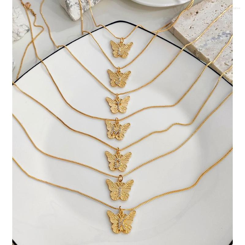 

Chains Flatfoosie Simple Butterfly Crystal Initial Letter Pendant Necklace For Women Golden Metal Clavicle Chain Jewelry Gift