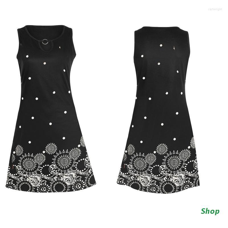 

Casual Dresses L5YC Women Ethnic Polka Dot Floral Print Midi Tank Dress Boho Summer Sleeveless Round Neck Keyhole O-Ring A-Line Flared Shift, Picture shown