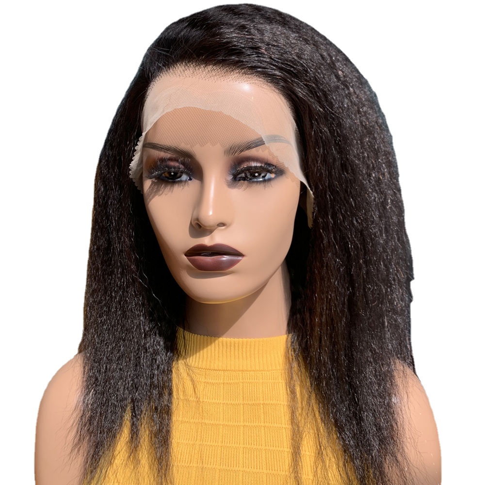 

Middle Part Preplucked Soft Yaki 180 Density Short Cut Bob Kinky Straight Natural Black Lace Front Wig For Women Babyhair Daily