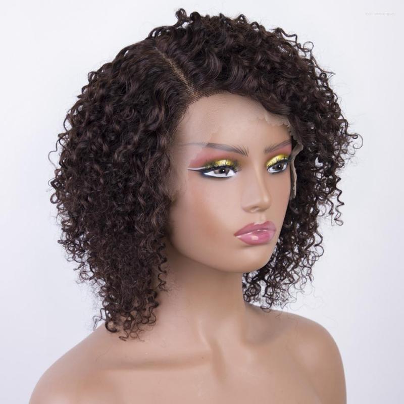 

Curly Human Hair Wig For Women Short Deep Wave Lace Wigs Natural Black HD Left Part Pixie Cut Brazilian, Picture shown