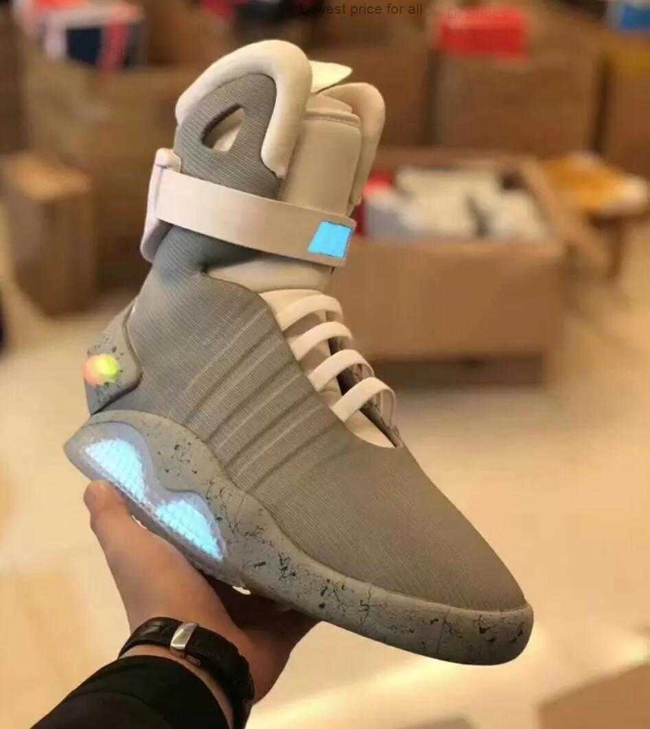 

2023 TOP Automatic Laces Shoes Air Mag Sneakers Marty Mcfly's Led Man Back To The Future Glow In The Dark Gray TOP Mcflys Sneaker With, Men us9.5=uk8.5=eur43=cm27.5