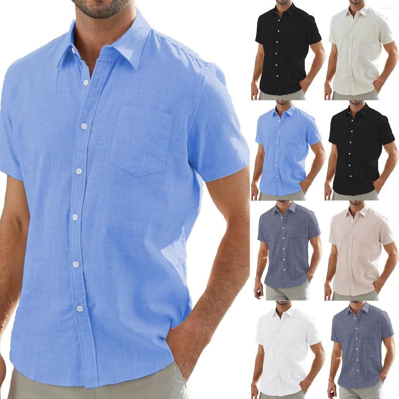 

Men's T Shirts Mens Cotton Solid Pocket Buckle Lapel Short Sleeve Shirt, Beige