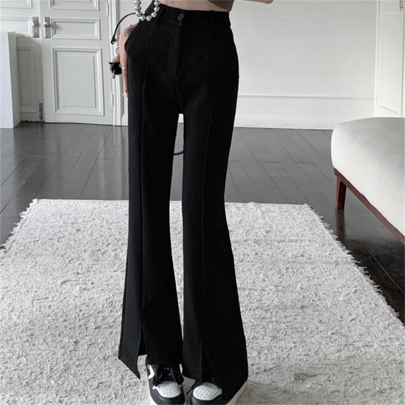 

Women' Pants PLAMTEE 2023 Arrival Split Women Chic Solid Irregular Slim-Fit Work Wear Mujer High Waist Casual Daily Flare Trousers, Black