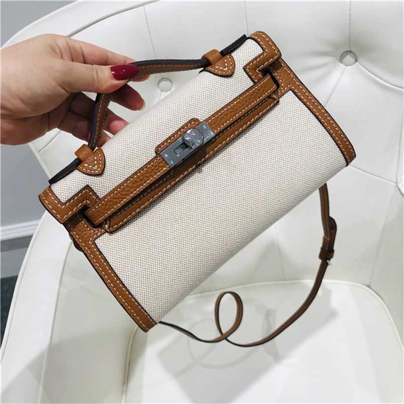 

Designer 5A H erms Kelys Genuine bag First Generation Canvas with Leather Handbag Cowhide Women's Shoulder Diagonal Small Entry qq, Black6