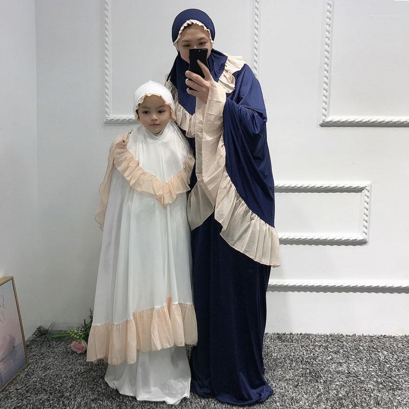

Ethnic Clothing Muslim Mother Daughter Prayer Garments Matching 2Pcs Set Abaya Long Khimar Jilbab Maxi Skirt Dubai Islamic Eid Ramadan