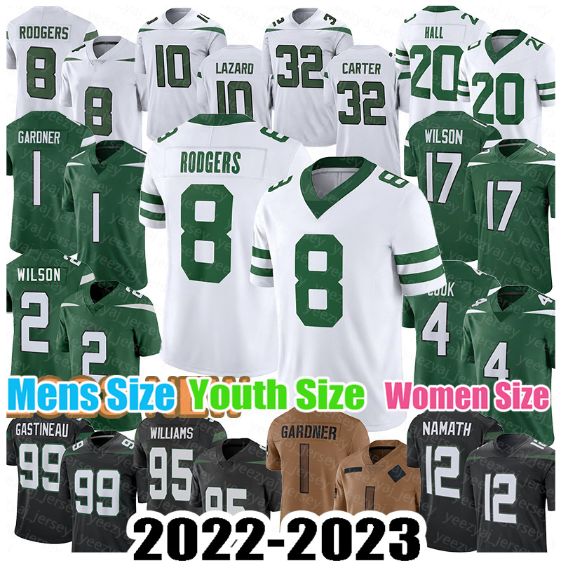 Zach Wilson Football Jersey Aaron Rodgers Ahmad Sauce Gardner New Yorks Garrett Wilson Jetes Quinnen Williams Allen Lazard Dalvin Cook Mark Gasti-image-920602174