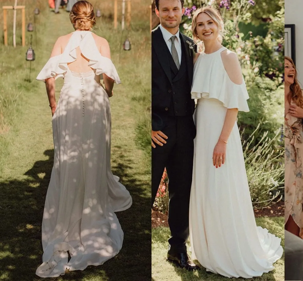 

2023 Country Boho Wedding Dresses Bridal Gown Chiffon Off the Shoulder Straps Sweep Train Garden Plus Size Custom Made Garden Beach vestido de novia, Black & white