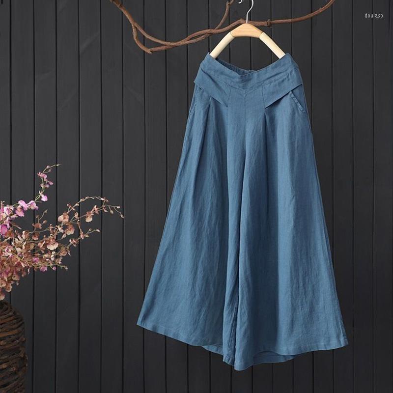 

Women's Pants Summer Loose Large Size Linen Comfortable And Breathable Nine-Point Wide-Leg Skirt Women, Black